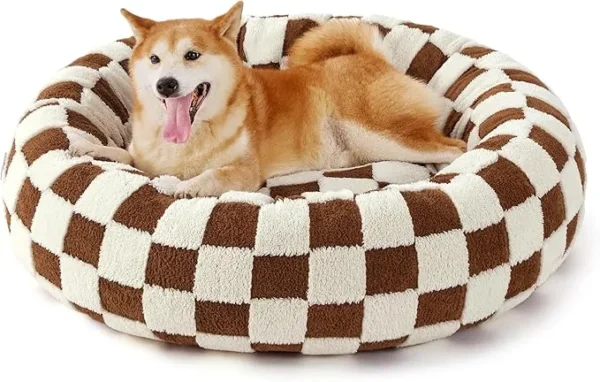 Lesure 36'' Donut Dog Bed – Calming, Washable, Anti-Slip, Brown