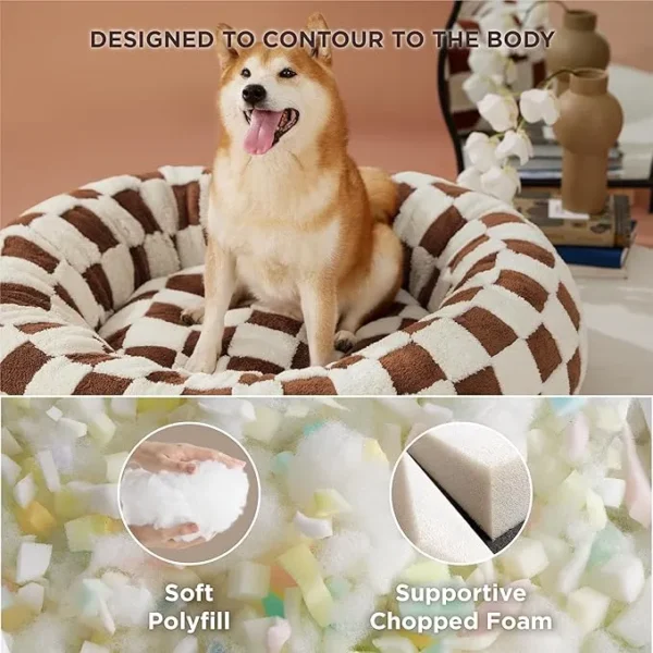 Lesure 36'' Donut Dog Bed – Calming, Washable, Anti-Slip, Brown - Image 2